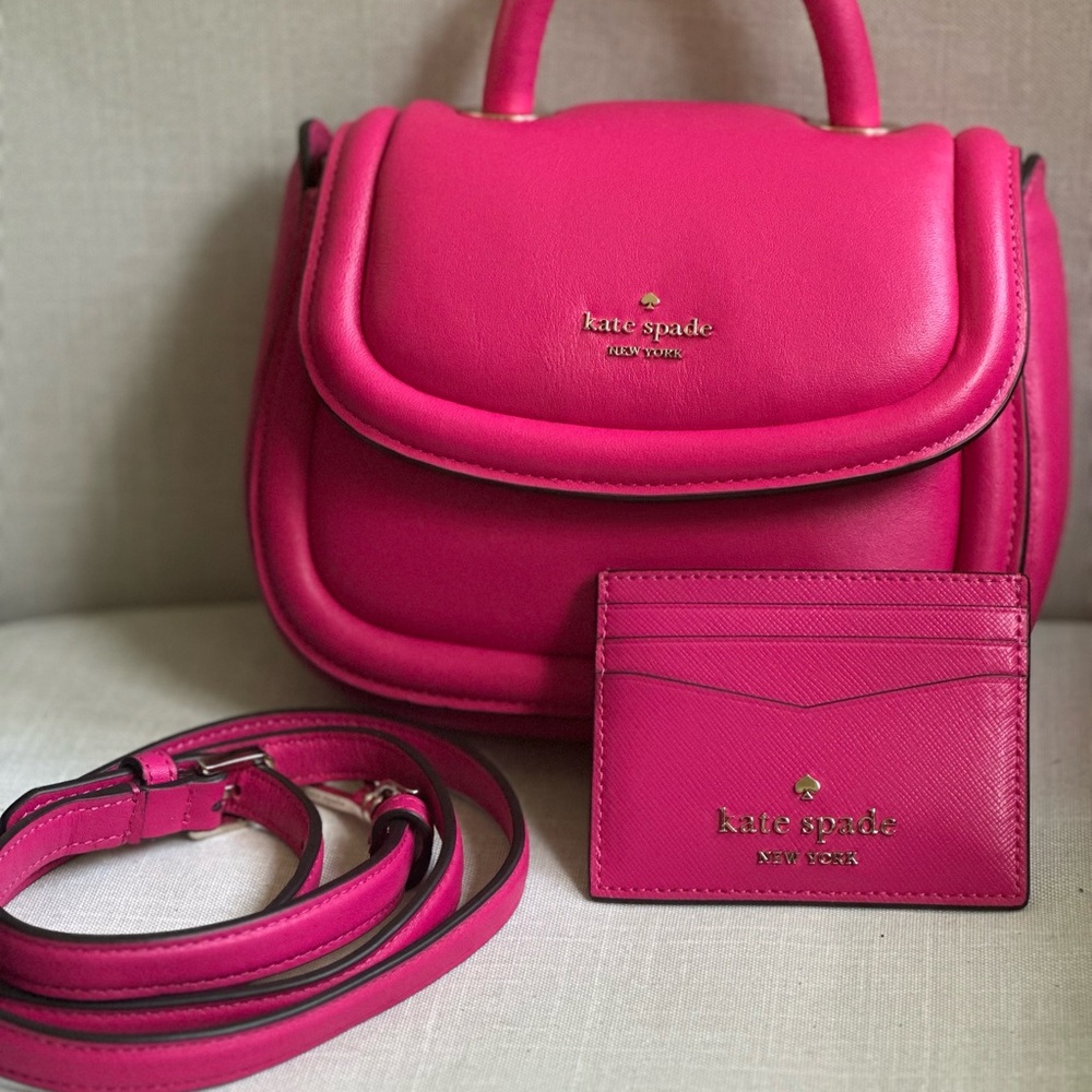 Kate Spade Pink Puffy Mini Top Handle Crossbody and Cardholder Set. Never used